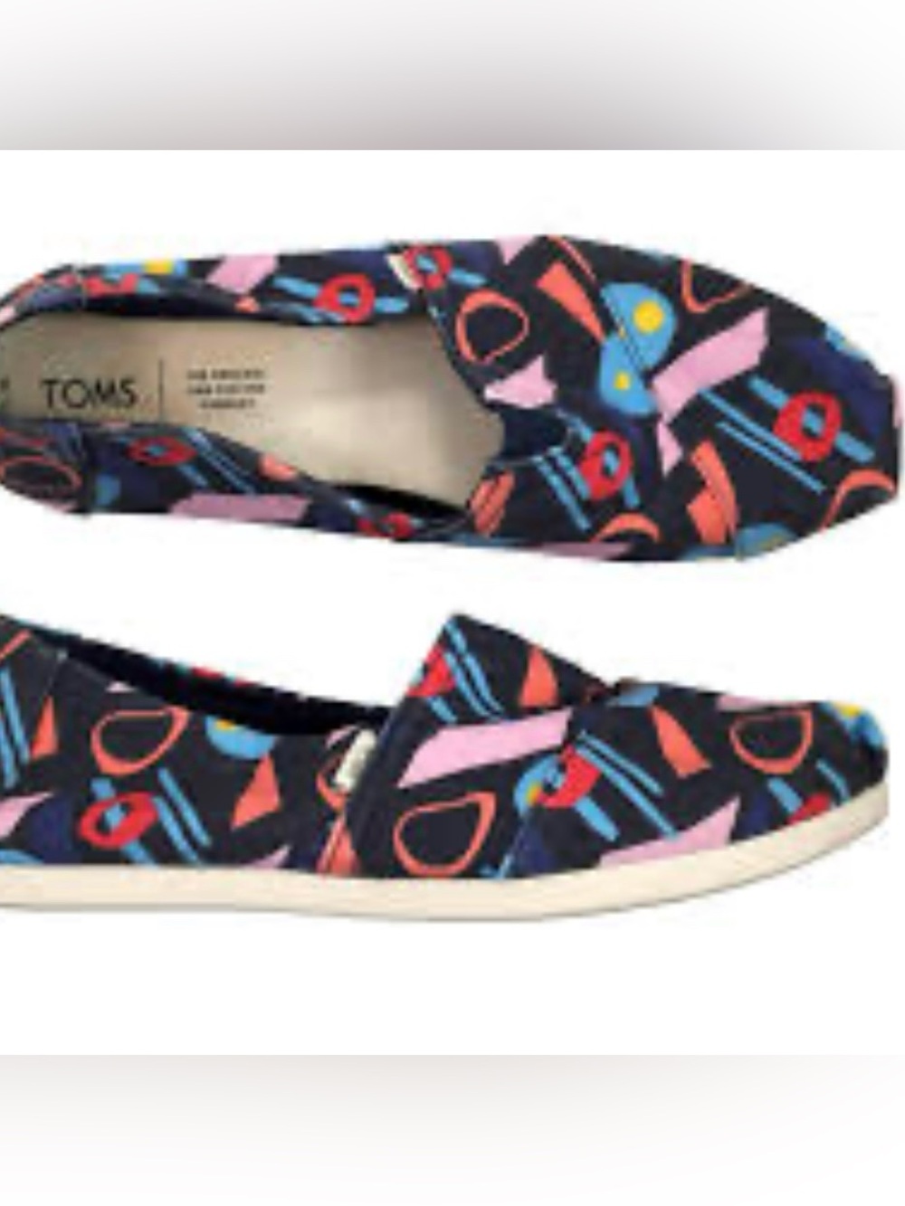 TOMS ALPARGATA CLASSIC WOMENS BLUE NAVY SZ 7 CENTURY PRINT CANVAS